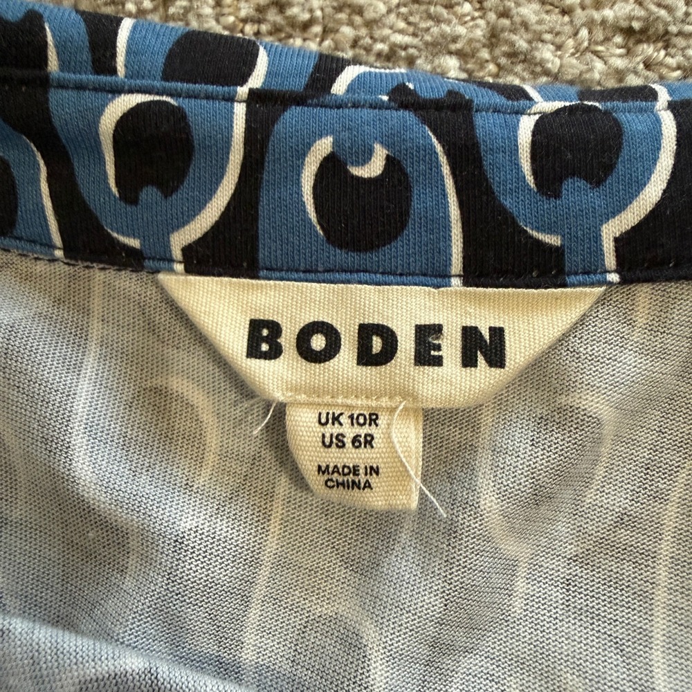 Boden Laura Midi Shirt Dress Blue Chain Link Tencel Cotton Sz 6 Mod Retro Office - Picture 8 of 10